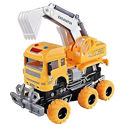 Image of Excavator 6x6 Truck with Lights and Sounds Friction Powered Trailer Model Diecast Truck Toys Best Birthday Gift for Kids (Excavator 6x6 Truck)