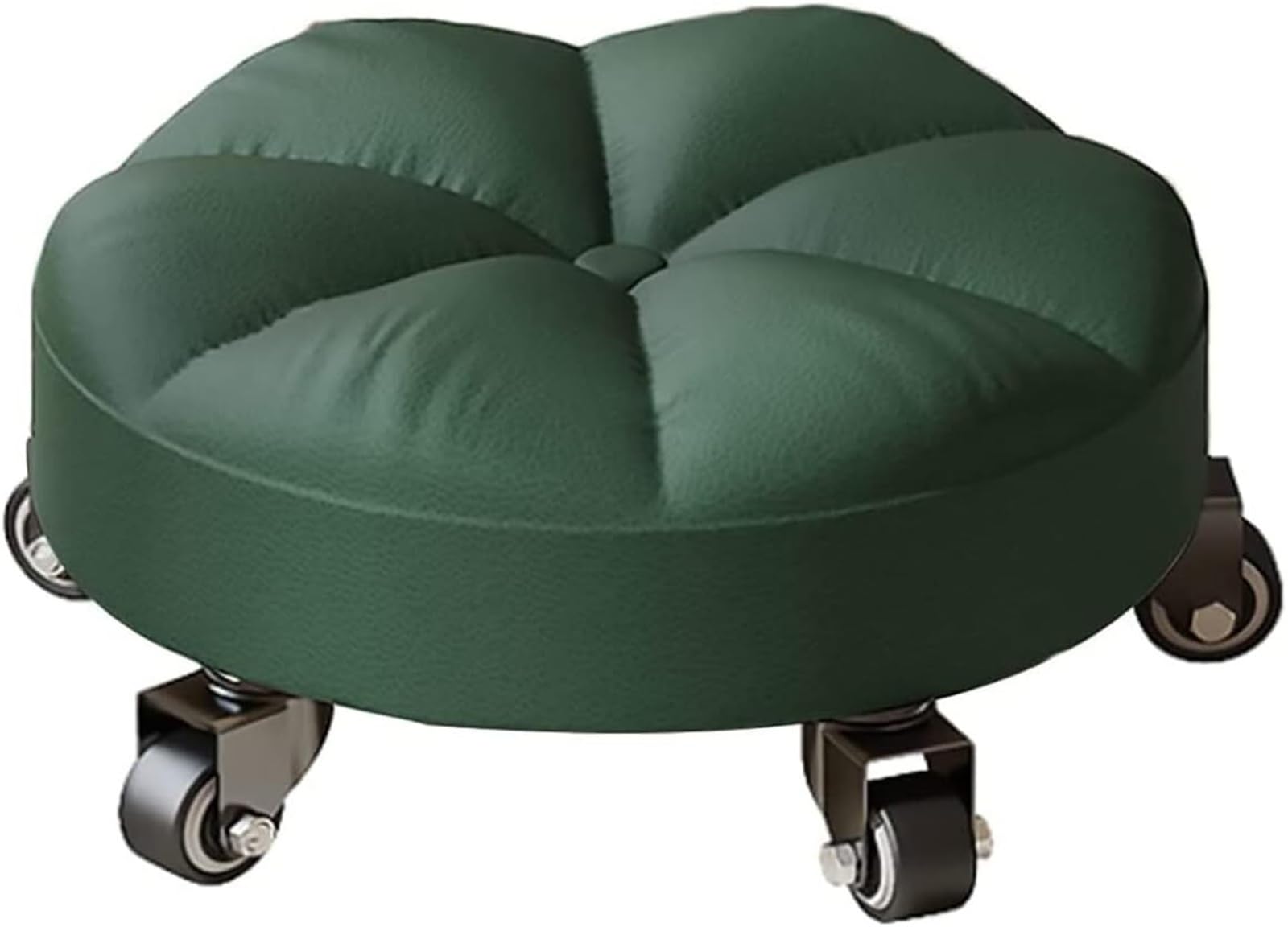 Swivel Rolling Low Stool with 5 Caster Wheels inch Height PU Leather Heavy Duty for Home and Office Modern Comfortable Wheel Chair HeightBrown 14cm(Green)