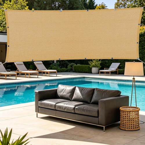 Voile d'ombrage vent et eau perméable grande taille 2,4x7m œillets sable - 2