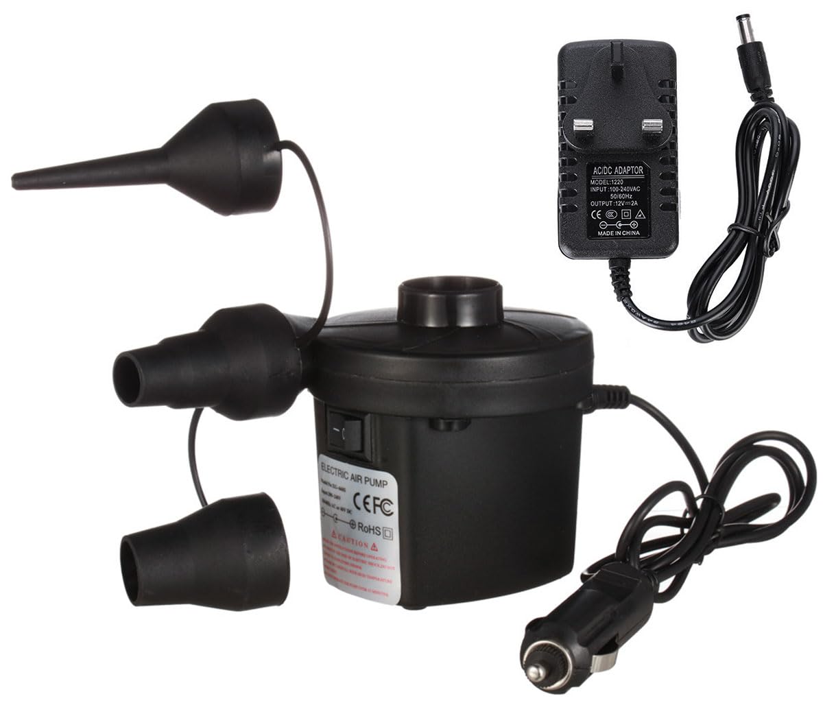 ECVV Electric Air Pump for Mattress/Inflatables, Portable Quick-Fill Air Pump with 3 Nozzles, Inflator Deflator for Outdoor Camping, Air Bed, Pool Toy