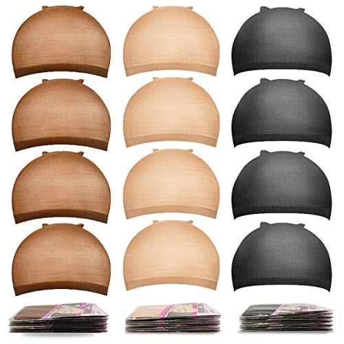 Nylon Wig Caps,MORGLES 18pcs Stocking Caps For Wigs Stretchy Wig Caps Brown&Light Brown&Black Wig Caps For Women