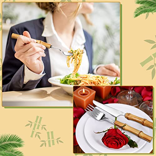 Bamboo Silverware Set 18/8 Stainless Steel Tableware Set Natural Bamboo Utensil Flatware Set Spoon Fork Knives Bamboo Handle Cutlery Set For Kitchen Wedding Home Restaurant Party (Silver, 30 Pieces) #TOP4