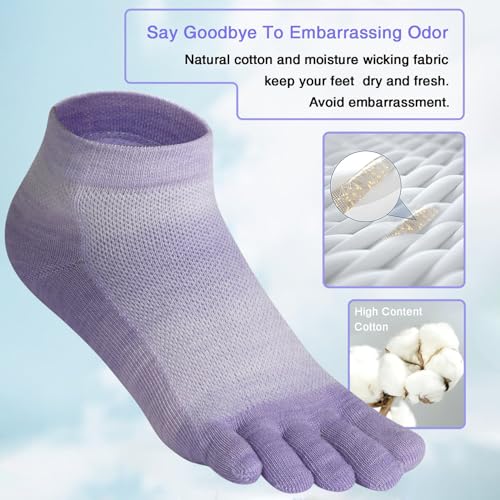 Image of Meaiguo Womens Toe Socks Cotton Five Finger Ankle Socks with Toes Separated for Running Athletic 4 Pairs