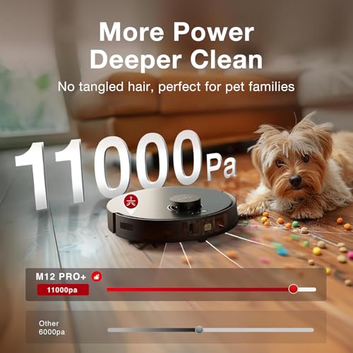 Yeedi M12 PRO Robot Vacuum and Mop Combo, 11000Pa Powerful Suction, ZeroTangle Hair-Free Brush, Auto Mop Washing & Drying, Smart Obstacle Avoidance, Self-Emptying Dock, Ideal for Pet Homes - Image 4