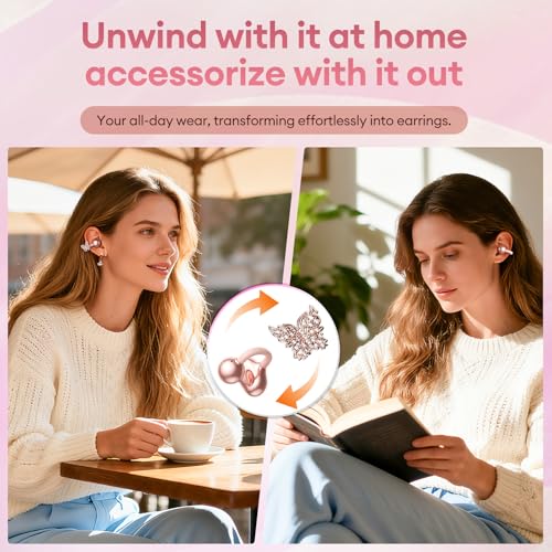 Image of PAXA 3 in 1 Ctbuds Stylish Jewelry-Style Clip on Open Ear Headphones Wireless Earbuds, Instant Earring Mode, Ultra-Long 140H Play, Bluetooth 6.0, All-Day Wear for Work Fitness Daily Use, Rose Gold