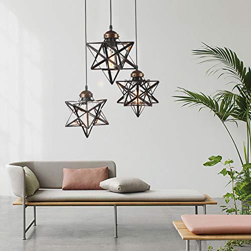Tfcfl Moravian Star Pendant Light, 3-Light Vintage Glass Chandelier Clear Glass Star Ceiling Hanging Lighting Fixture Adjustable Height For Kitchen Island Living Room Bedroom (Brown) #TOP6