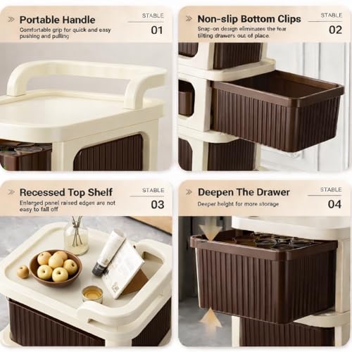 Image of JD FRESH 2 Tier Plastic Storage Drawer Cabinet with Wheels /Plastic Storage Drawer /Multipurpose Chest of Drawer Storage Box for Living Room, Office, and Home /Toys Organizer for Kids Room /Ivory Brown