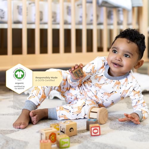 Image of Burt's Bees Baby Organic Cotton Pajamas for Boys, Toddler PJ Set, 2-PC | Soft, cozy, snug fitting pajamas feature stretchy ribbed cuffs and hand painted prints to make bedtime a breeze