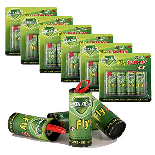 Sutify 24 Packs Sticky Fly Ribbons, Fly Trap, Fly Catcher Ribbon, Fly Paper Ribbon, Fly Paper Strips, Fly Paper Strips, Fly Catcher Trap, Fly Ribbon, Fly Bait (Green)
