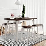 Merax 5-Piece Rustic Wood Kitchen Dining Table Set with 4 Stools for Small Places, Cherry+White