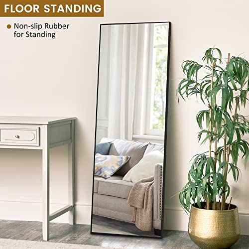 Image of PexFix Full Body Mirror Length with Black Aluminum Alloy Frame Stand Wall Mounted Hanging for Bedroom Bathroom Living Room Decor,43''x16'' (1013)