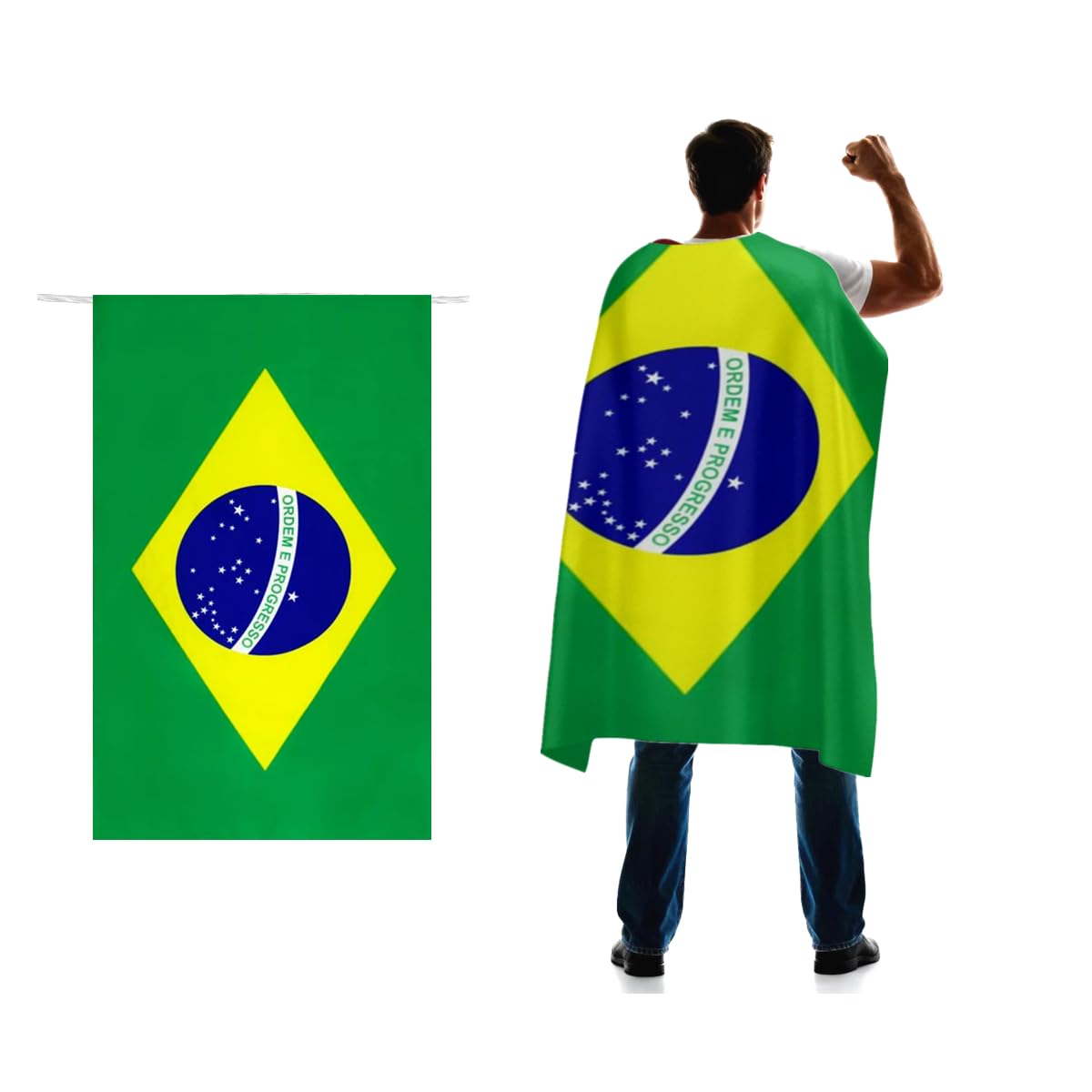 Brazil Flag Cape 3x5 FT for Independence Day Holiday Costumes Celebrati,150D Premium Polyester,Brazilian National Patriotic Flags Costume Cloak.