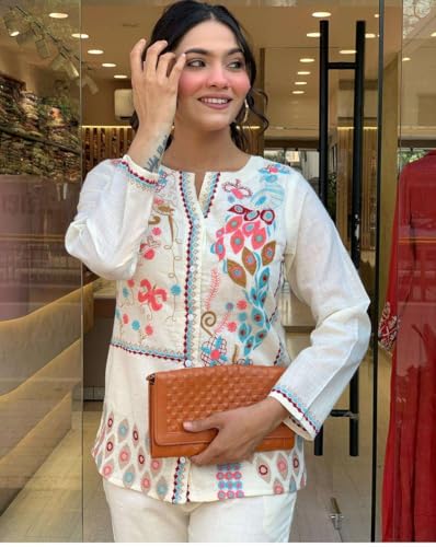Image of SOFIYA'S TREND Women's Cotton Embroidery Straight Kurti with Pant Set