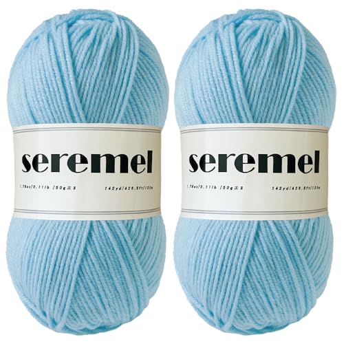 Image of Seremel 4-Ply Acrylic Soft Yarn, 2 Skeins Crochet Yarn(Water Blue)