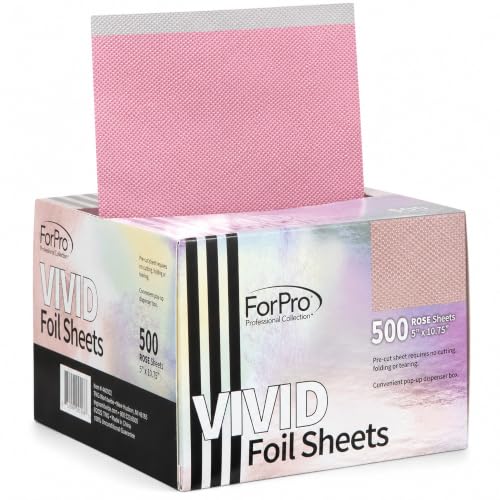 ForPro Professional Collection Vivid Rose Embossed Foil Sheets, Aluminum, Pop-Up Foil Dispenser, Hair Foils for Color Application & Highlighting Services, Food Safe, 5” W x 10.75” L, 500-Count