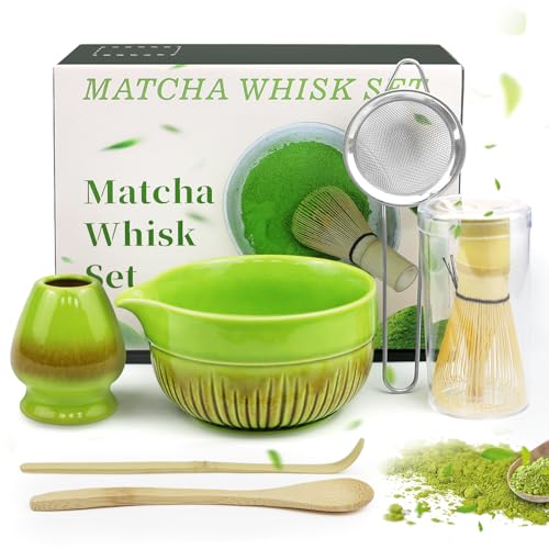 HA BIN Matcha Kit, Set Matcha 6 Pezzi, Matcha Cerimoniale, Set Matcha per Principianti, Giapponese Ciotola Matcha, Filtro Matcha, Cucchiaio per Matcha Ideale per Casa, Ufficio & Regalo