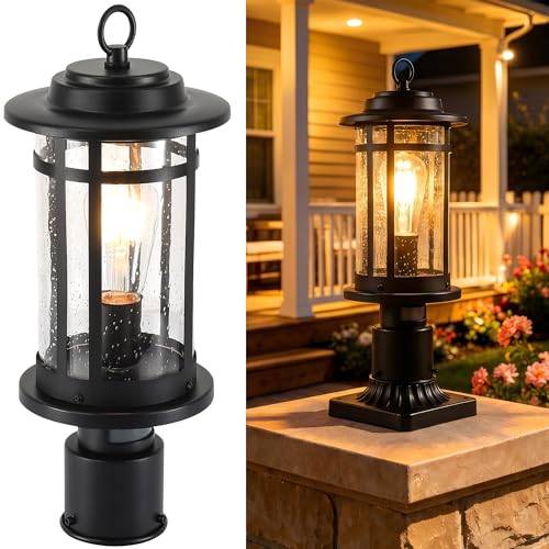 16Inch Outdoor Post Light Fixture Motion Sensor Dusk to Dawn Column Lamp