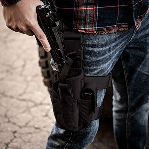 Tacticon Universal Drop Leg Holster | Combat Veteran Owned Company | Tactical Thigh Holster With Mag Pouch | 500D Nylon Adjustable 1911 Gun Holster Fits Any Size Pistol (Left-Handed, Black) #TOP5