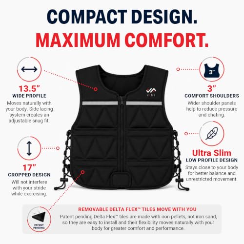 Image of JFIT Slim Adjustable Weighted Vest, 2.5-8 lb, Low Profile Design | Delta Flex tiles, 13 even-weight pockets, side-lacing fit, reflective strip, walking & running weighted vest