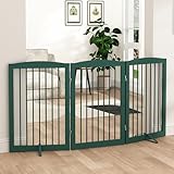 Picture of PUPETPO Freestanding Pet Gate for Dogs, Foldable Wooden Dog Gate for House Indoor, Step Over Pet Puppy Safety Fence for Stair, Doorway,Hall, Support Feet Included,3 Panels 32",Green