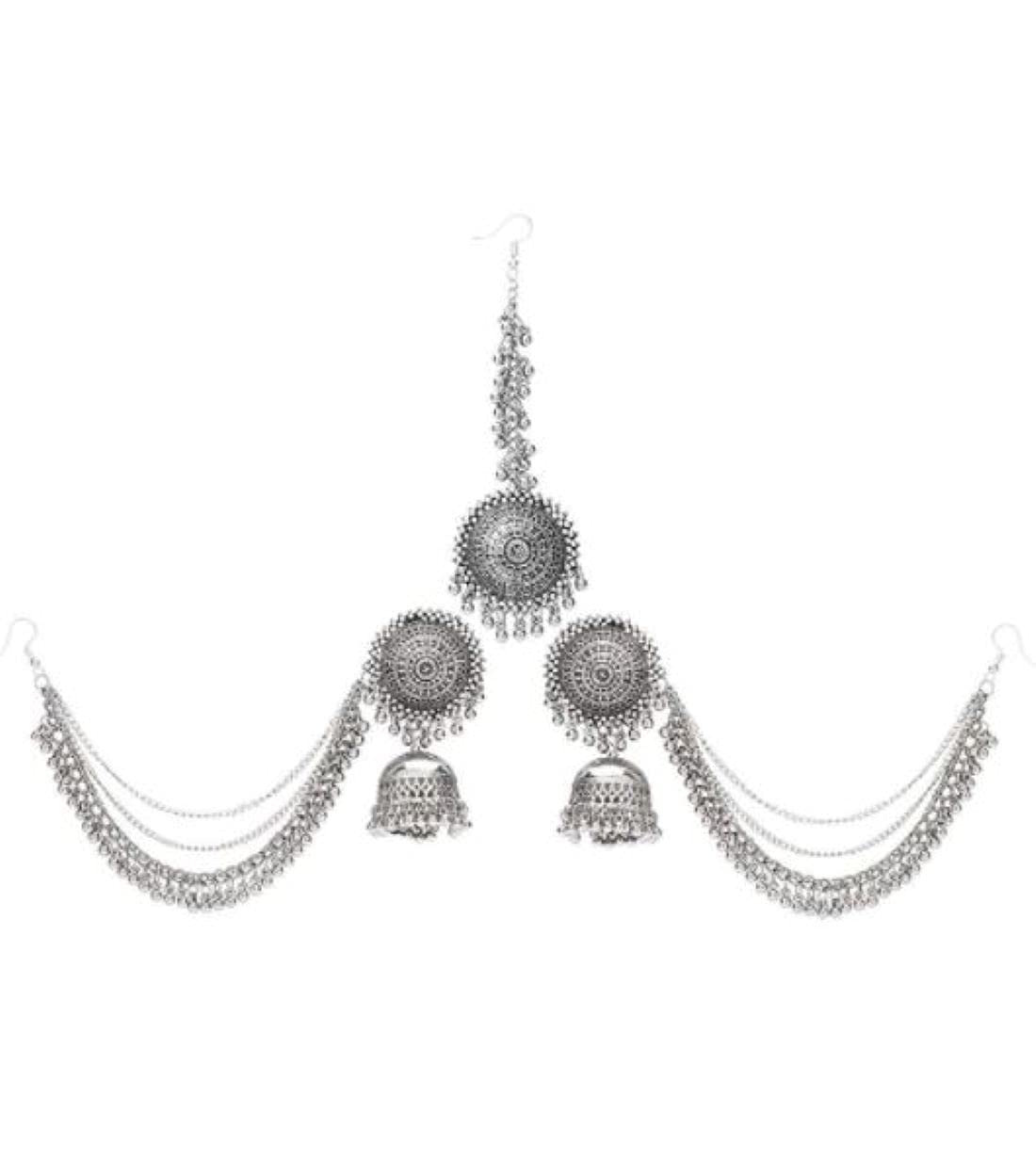 DENICRAAS Jewellery Traditional Antique Silver Bahubali Long Chain Jhumka Jhumki Earrings for Women And Girls Metal Hoop Earring (B099PYRZDT) Amazon Price History, Amazon Price Tracker