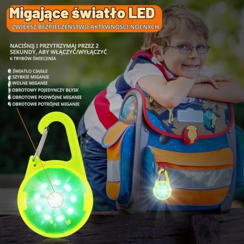 ZLCBBD Lampa błyskowa LED dla dzieci, ładowanie przez USB, odblaski, oświetlenie plecaka, światło bezpieczeństwa, na wędrówki, do biegania, joggingu, dla zwierząt domowych, kolor zielony