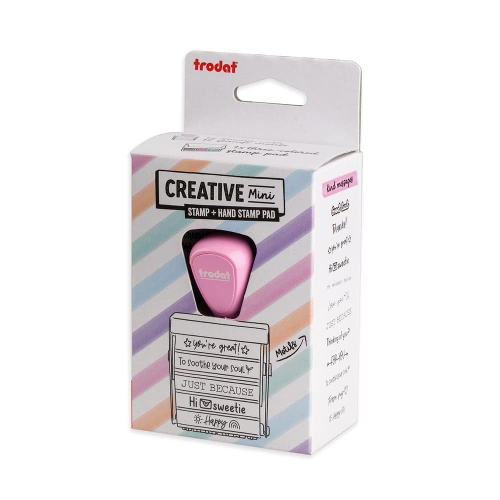 Trodat Creative Mini Stamp | Best Wishes for Creative Design | 12 Messages Creative Stamp | Ink Pad in Pink, Black, Green, 30 x 5 mm