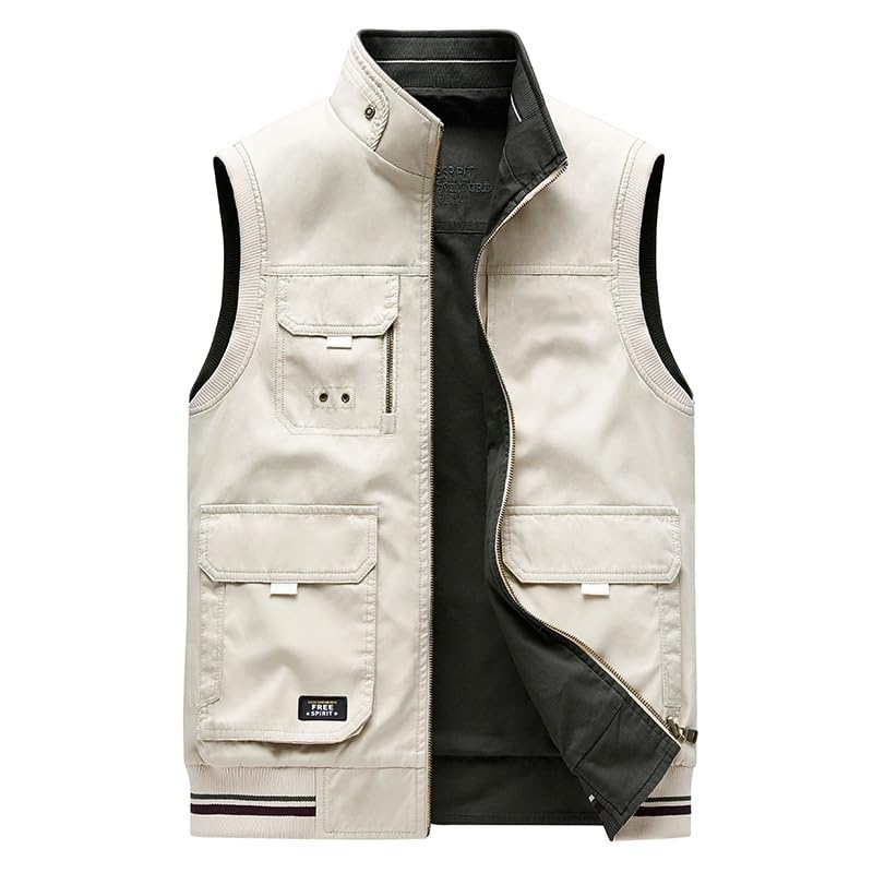 Men's 100% Cotton Reversible Travel Vest 9 Hidden Pockets Work Wear Gilet for Fishing and Hunting