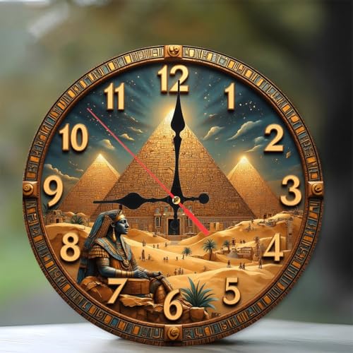 SEMARY Egypt Pyramid Wall Clock Ancient Pharaoh Art 10-Inch Wooden
