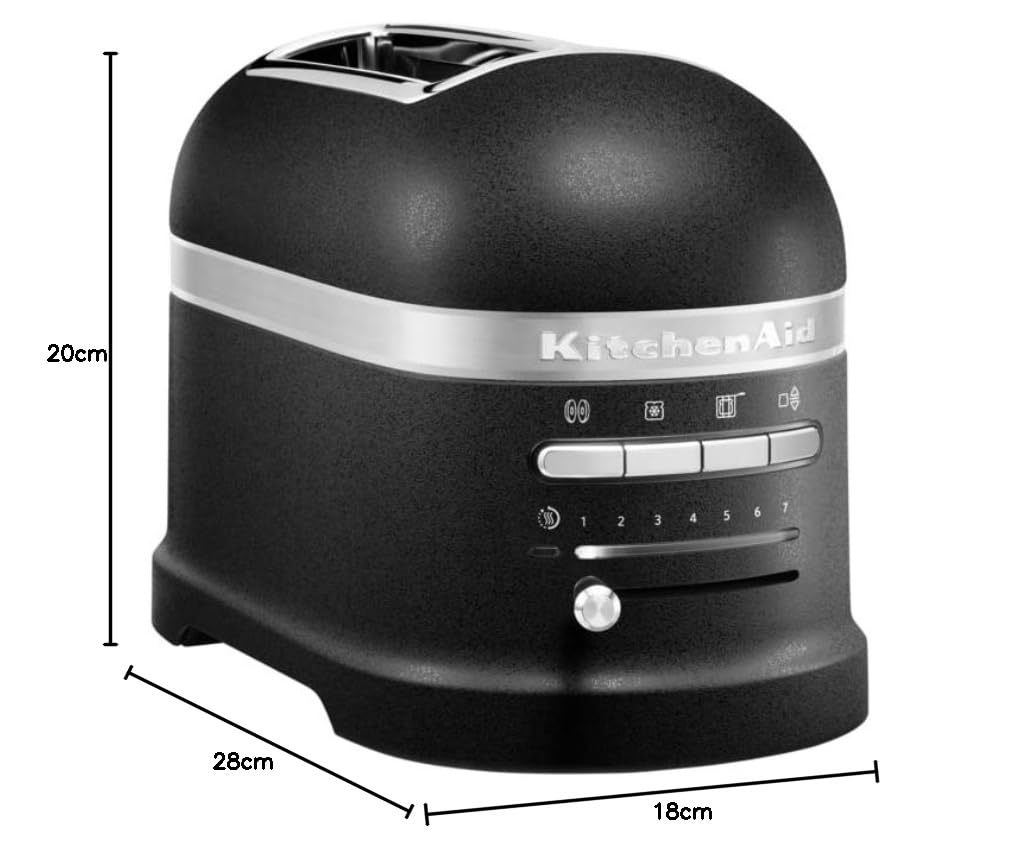 KitchenAid Tostadora de Pan con Doble Ranura Ancha - Artisan - Para Diferentes Tipos de Pan - 7 Niveles de Tostado - Con Rejilla para Sándwiches - Negro