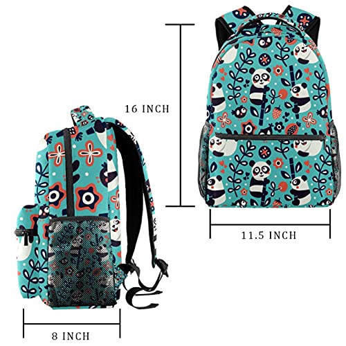 Sac à dos décontracté imprimé panda et feuilles multicolore 6.