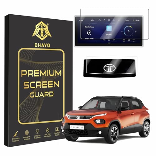 Image of OHAYO 2 Pack Screen Protector for Tata Punch 2026 Facelift (Accomplished & Accomplished+ S) 10.25 Inch Thin Bezel Infotainment Touchscreen & Steering Cluster | 9H Hard Coating, Military Strength, Scratch Resistant, HD Clear, Smooth Touch, Bubble-Free Installation | Not Tempered Glass