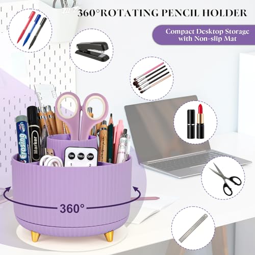 Cute Stationery Set, 13 in 1 Office Supplies & Desk Accessories for Women with Stapler & Staples Set, Pencil Holder, Tape Dispenser, Scissors, Clips, Ruler, Gift for Teachers, Students, Girls (Purple) - Image 3