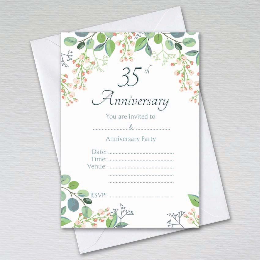 Webspectations Pack of 35th Wedding Anniversary Invitations with Envelopes: Eucalyptus 35th Anniversary Invites (Pack of 20 with Envelopes)