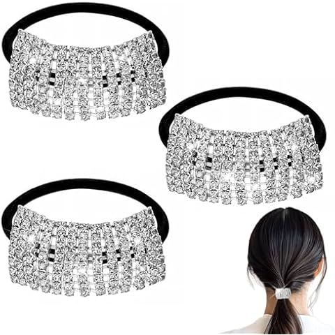 3 Pcs Sparkling Rhinestone Hair Ties Cover