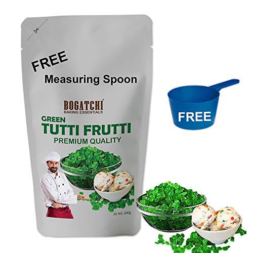 Image of BOGATCHI Green Tutti Frutti for Decorations, Sprinkles for Cakes and Ice-Creams, Green Tutti Frutti, Delicious and Tasty, 200g with Free Measuring Spoon