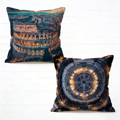 Housse De Canapé 45x45 cm Lot de 2 Rome Coussin Canape 45 x 45 Coussin Decoratif Lin Coussincarré Paysage Impression Recto Verso avec Fermeture éclair...