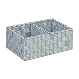 Relaxdays Aufbewahrungskorb 3er Set, Verschiedene Größen, Körbchen geflochten, Badezimmer, Dekokorb, Kunststoff, grau