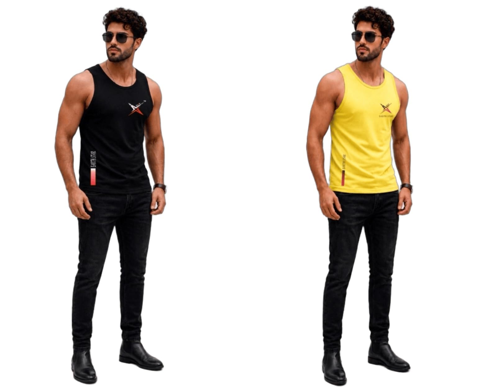 earth star Men's Cotton Tank Top T-Shirt | Sleeveless Gym Vest | Vest for Man Graphic Logo Print for Workout, Beach, Gym | Workout Sando | Gym Tshirts (in, Alpha, XL, Regular, Yellow & Black)-picture-29