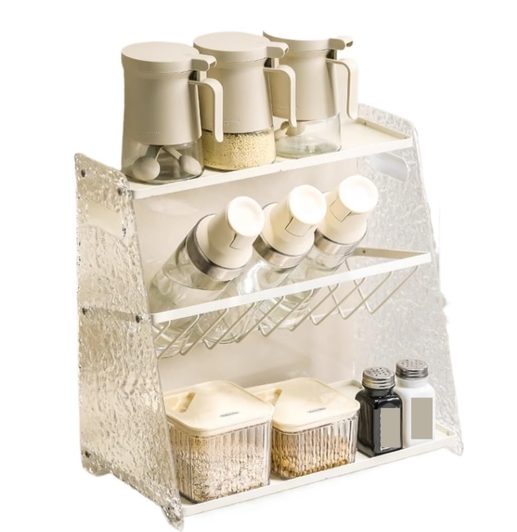 HADECOLL Spice Rack Acrylic And Metal Spice Rack Organizer 3-Tier Seasoning Shelf Jar Organizers For Kitchen Countertop Kitchen Organiser
