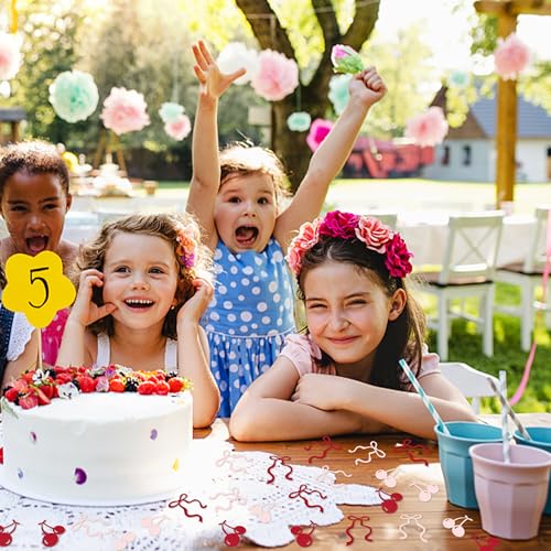 Image of 200Pcs Double-sided Pink Bows & Red Cherry Confetti Cherry Fruit Table Confetti Bow Table Decorations for Baby Shower Girls Birthday Engagement Bachelorette Party Decoration Party Confetti Supplies