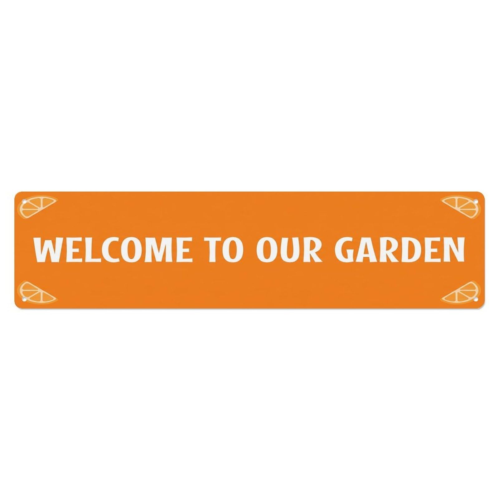 Vintage Welcome to Our Garden Tangerine Metal Tin Sign