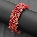 Gem Stone King 8 Inch Multi Strands Red Simulated Coral Stone Chips Stretch Bangle Bracelet For Women