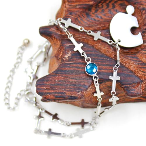 Image of Best Friend Forever Puzzle Heart Bracelet Set with Birthstone - Stainless Steel BFF Friendship Forever Matching Heart Cross Link Bracelet for Family Love Friendship Jewelry Gift Sets