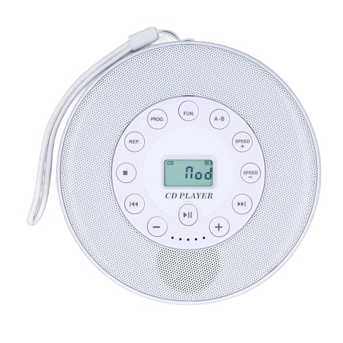 TOPINCN Wiederaufladbarer Tragbarer CD-Player mit Lautsprecher, Anschluss, Anti-Skip und USB- – Geeignet für den Heim-/Autogebrauch (White)