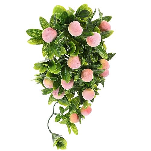 LOGOFUN Simulated Green Leaf Fruit Vine Artificial Peach Leaves Vines Lifelike Peach Rattan Party Hanging Vine for Garden Home Wedding Party Decoration
