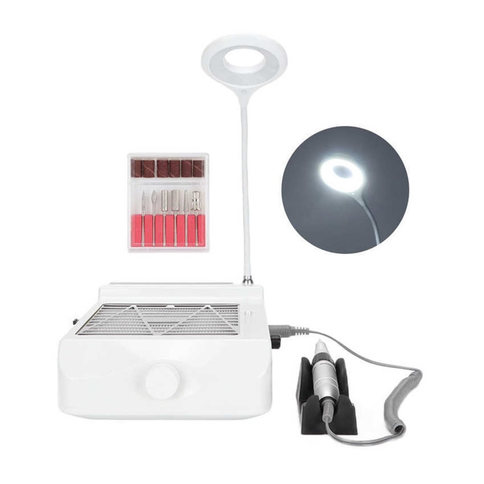 Aspirador Uñas, Colector de polvo de uñas 4 en 1 de 80W, pulidor de l UV, taladros de uñas, lámpara de iluminación, almohadilla de mano, aspiradora, dispositivo de salón de uñas, para colector de pol