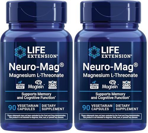 Image of Life Extension Neuro-Mag Magnesium L-Threonate, Memory Health, Quick Thinking, Cognitive Health Support, Vegetarian, Non-GMO, 90 Vegetarian Capsules (144 mg from 2000 mg Magtein Magnesium (Pack of 2)
