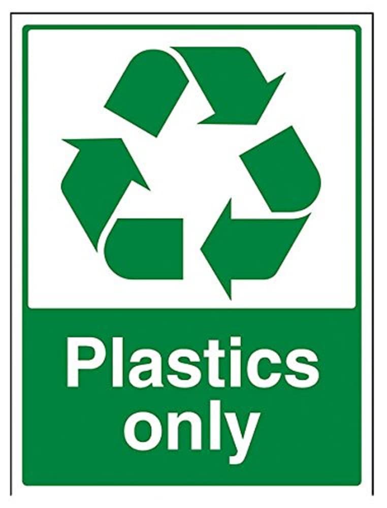 V Safety Plastics Only Recycling Sign - 300mm x 400mm - Self Adhesive Vinyl