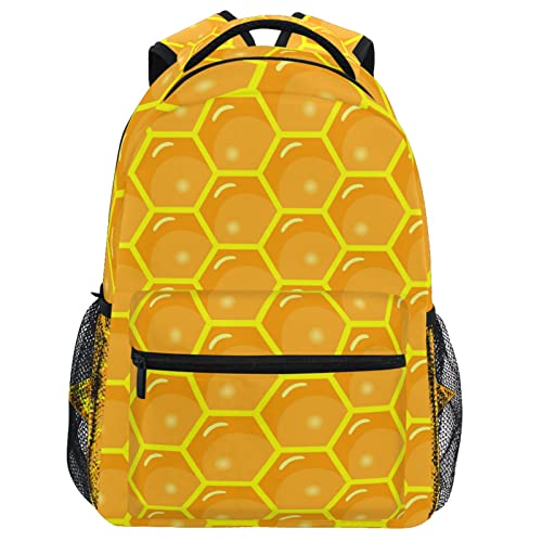 Oarencol Mochila de panal de abeja Libro, Sweet Honey Yellow Geometry Daypack Viaje Senderismo Camping Escuela Portátil Bolsa